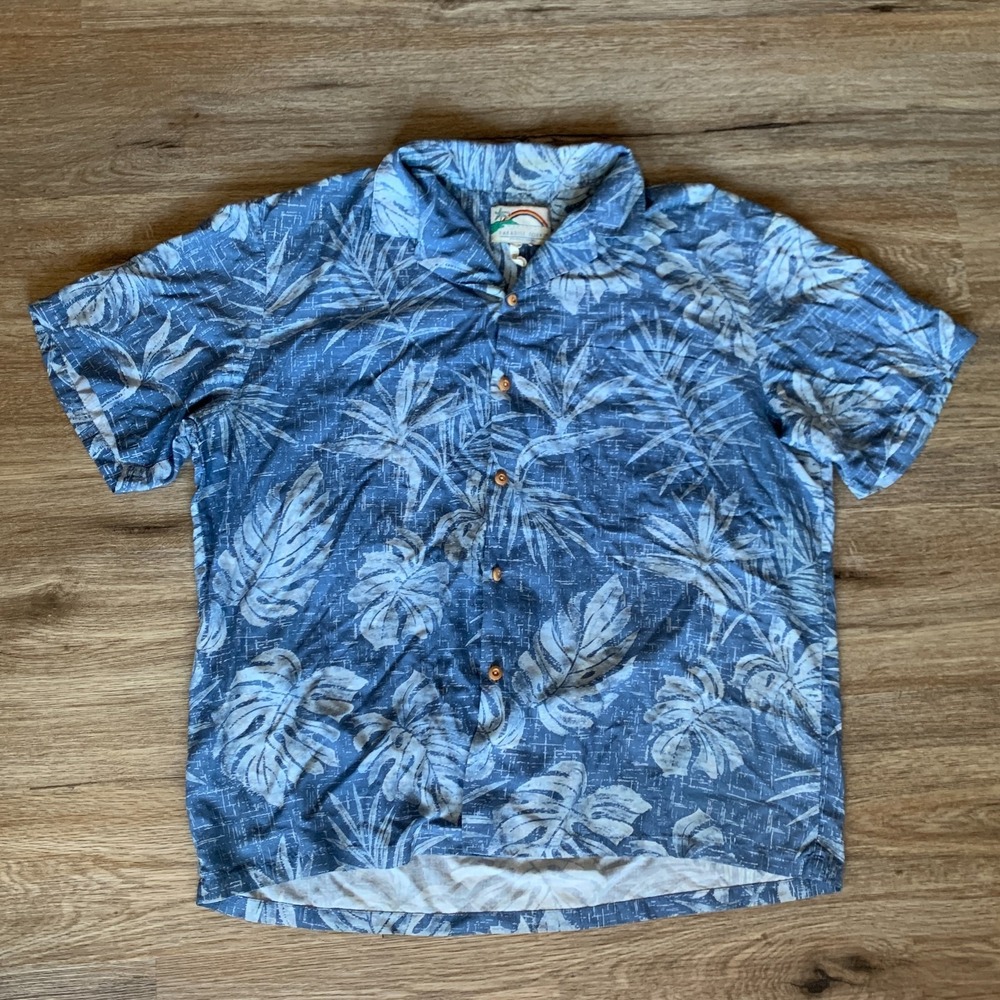 Vintage 1980s paradise found palm frond hawaiian shirt in blue‎ - size XL mens